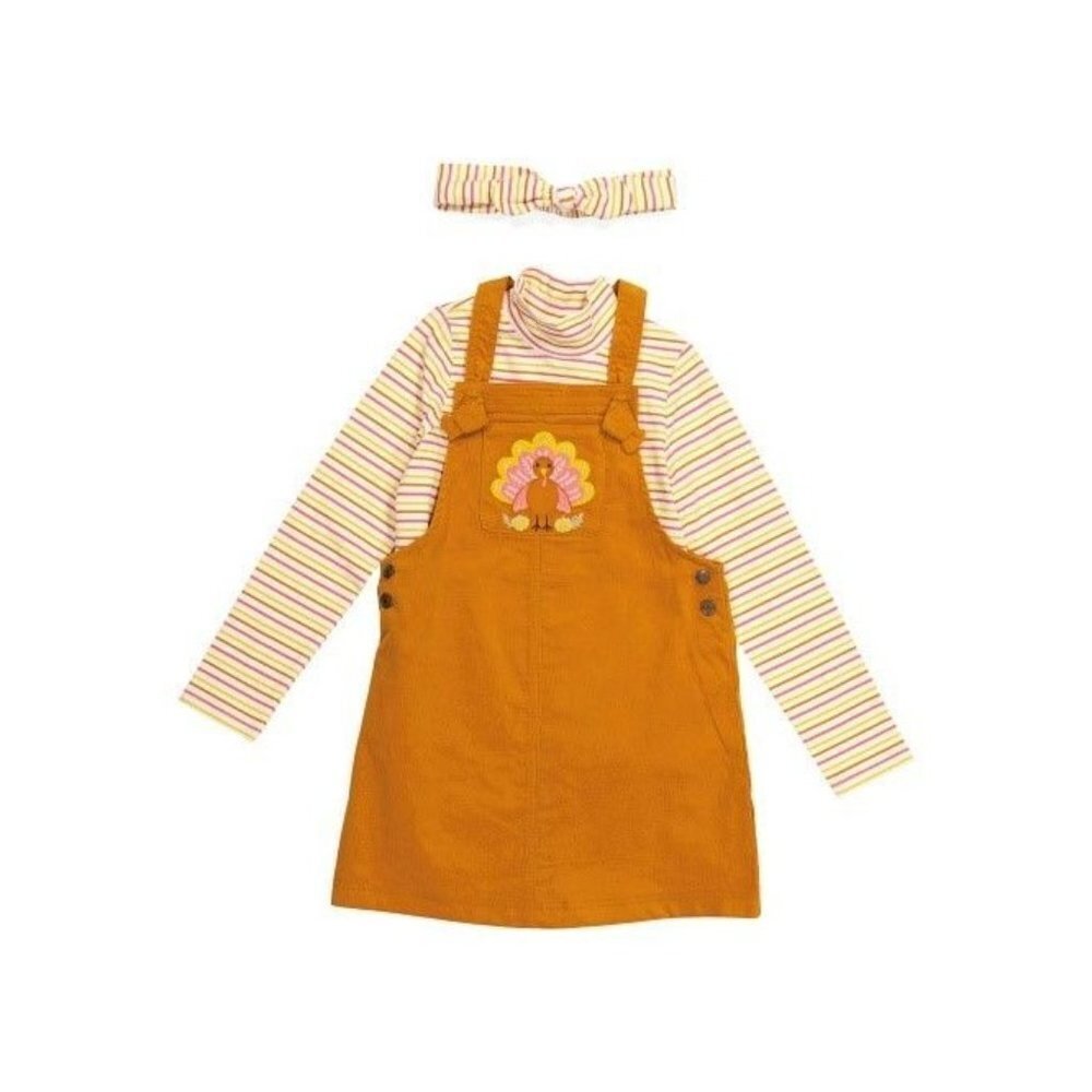 MAX STUDIO Girls Turkey Corduroy Jumper(dress) Set With Headband Size 6